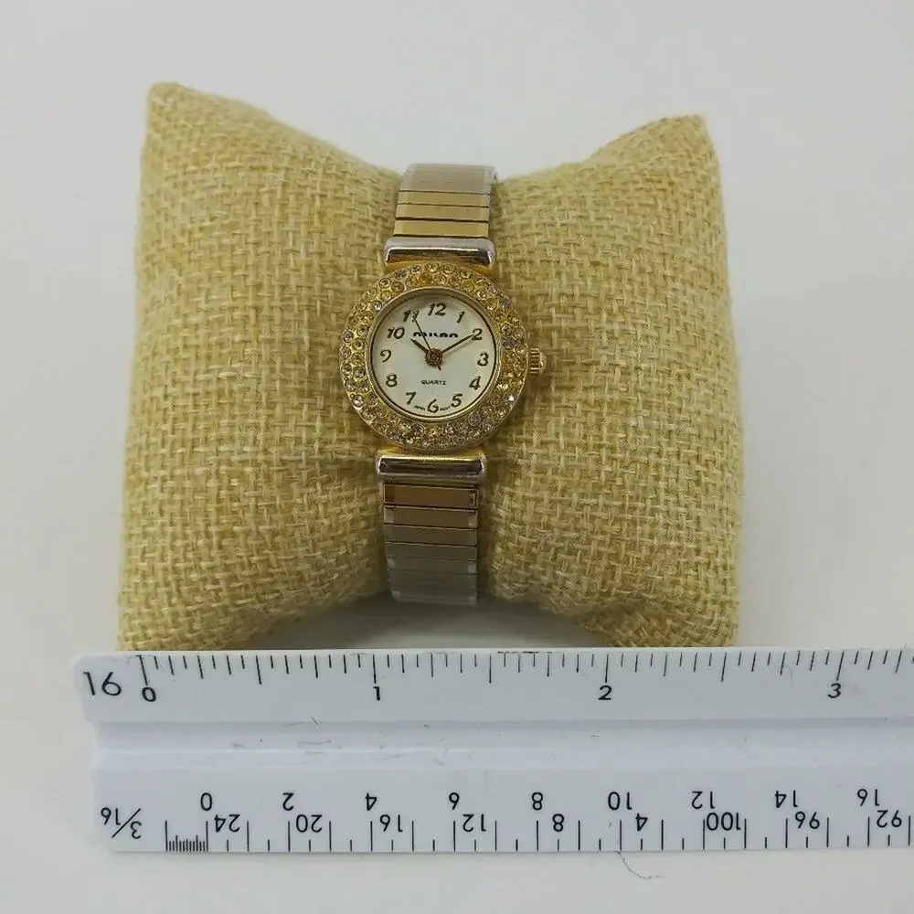 Vintage Milan Womens Gold Tone Stretch Bracelet Wristwatch with Rhinestones